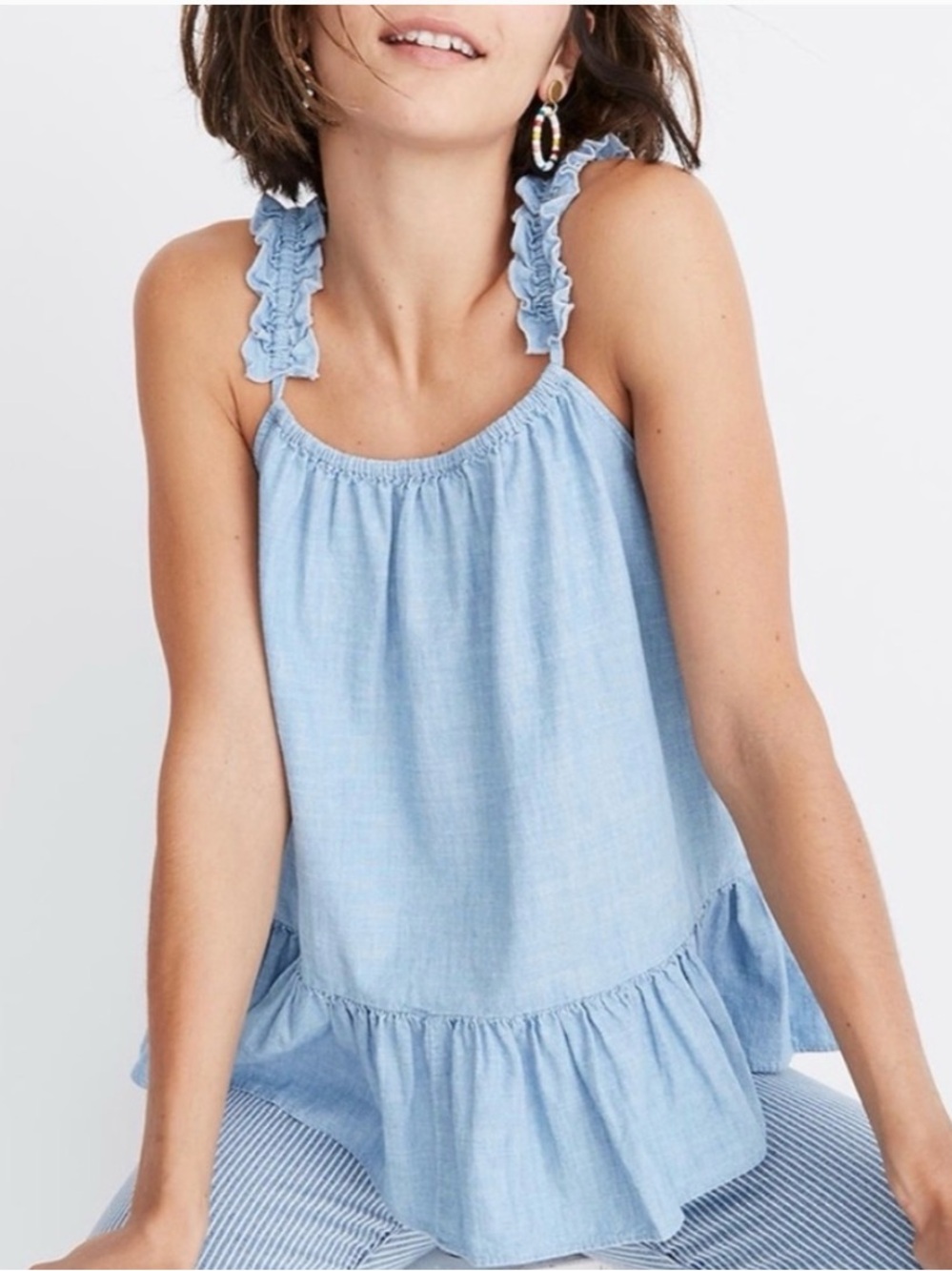 Madewell Chambray Ruffle Tank size 8